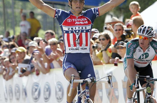Juan Jose Haedo takes the stage win ahead of Fraser and Clerc. Photo copyright Ben Ross/Roadcycling.com/<A HREF="http://www.benrossphotography.com" TARGET=_BLANK>www.benrossphotography.com</A>.