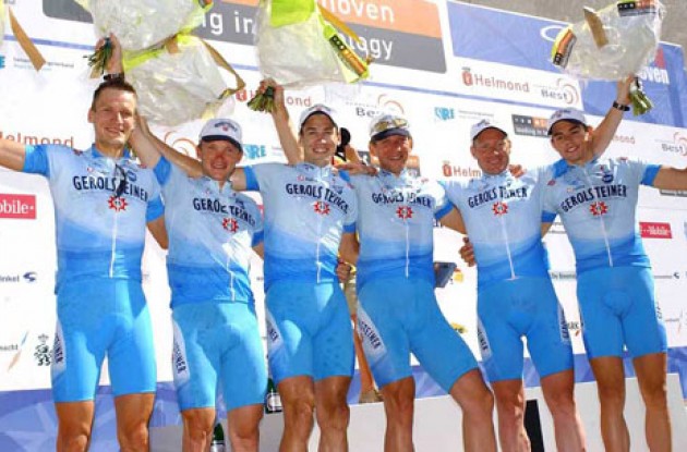 Six proud water boys on the podium in Eindhoven. Photo copyright Fotoreporter Sirotti.