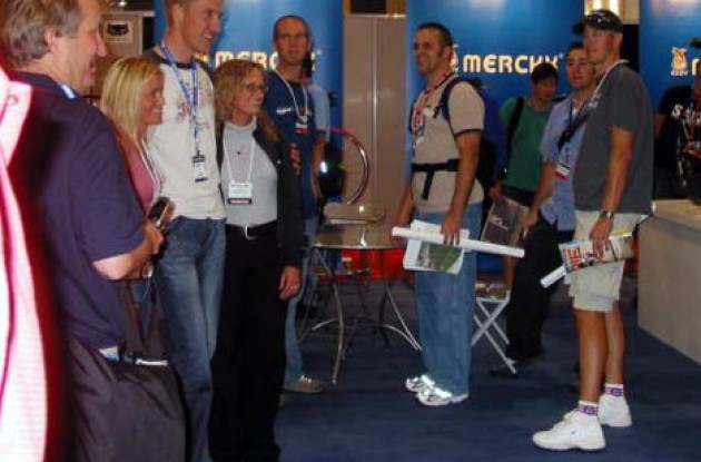 Axel Merckx was in demand at the show. Photo copyright Roadcycling.com.