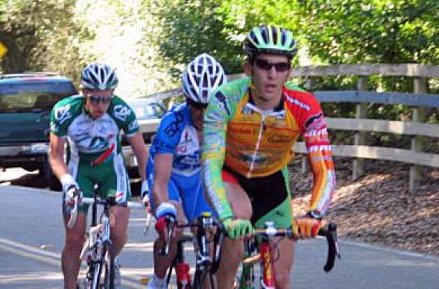 Jacques-Maynes, Creed, and Kaggestad working hard. Photo copyright Roadcycling.com.
