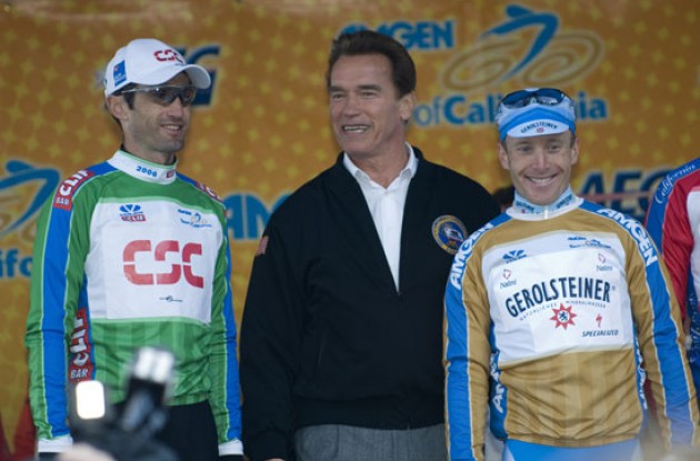 Julich, Arnold, and stage winner Levi Leipheimer. Photo copyright Roadcycling.com.