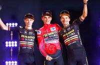 Sepp Kuss Jonas Vingegaard Primoz Roglic on final La Vuelta a Espana podium in Madrid