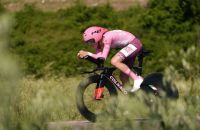 Tadej Pogacar on his time trial bike in stage 7 of Giro d'Italia