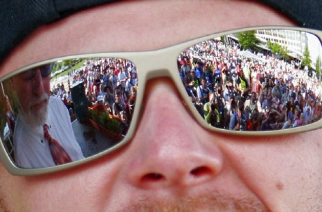 Floyd's view from the podium. Photo copyright Ben Ross/Roadcycling.com/<A HREF="http://www.benrossphotography.com" TARGET=_BLANK>www.benrossphotography.com</A>.