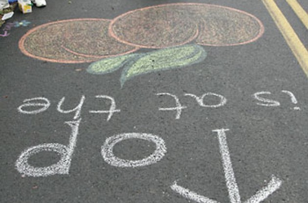 Fan marking road. Victory is at the top. Photo copyright Ben Ross/Roadcycling.com/<A HREF="http://www.benrossphotography.com" TARGET=_BLANK>www.benrossphotography.com</A>.