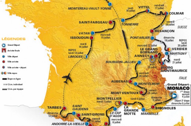 2009 Tour de France route / map.