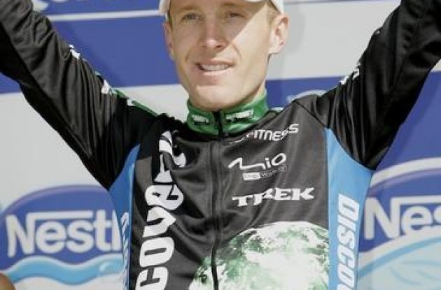 Levi Leipheimer on the podium after his fabulous stage win. Photo copyright <A HREF="http://www.photoshelter.com/usr-show?U_ID=U0000yEwV90OAoAE" TARGET="_BLANK">www.BenRossPhotography.com</A>.