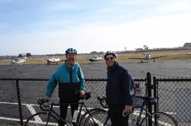 Paul and Woody at Block Island Airport. Photo copyright Roadcycling.com/Paul Rogen.