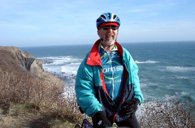 Author with cold North Atlantic. Photo copyright Roadcycling.com/Paul Rogen.