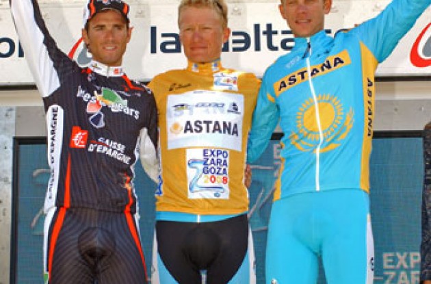 Top 3 on the podium: Vinokourov, Valverde and Kashechkin. Photo copyright Roadcycling.com. Top 3 on the podium: Vinokourov, Valverde and Kashechkin. Photo copyright Roadcycling.com.