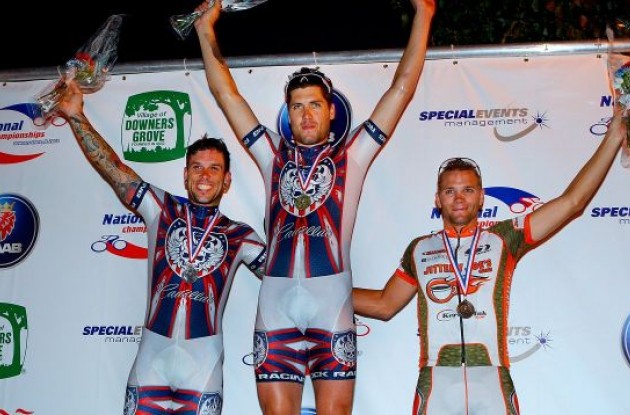 The podium at Saturday's Pro-Am Challenge (from left): Kayle Leogrande (Rock Racing), Sterling Magnell (Rock Racing) and Jonathan Cantwell (Jittery Joe's Pro Cycling).