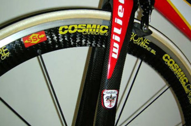 The Zero Gravity superlight front brake is mounted behind the fork for improved aerodynamics. Photo copyright Roadcycling.com. The Zero Gravity superlight front brake is mounted behind the fork for improved aerodynamics. Photo copyright Roadcycling.com.