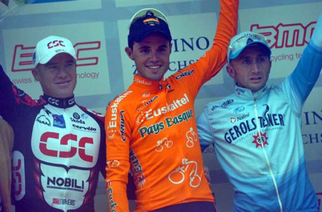 Sanchez, O'Grady and Rebellin on the podium. Photo copyright Roadcycling.com.