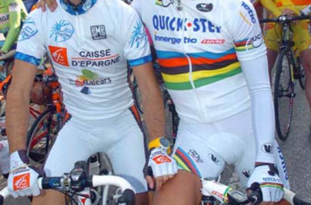 Pro Tour winner Valverde with World Champion Bettini. Photo copyright Fotoreporter Sirotti.