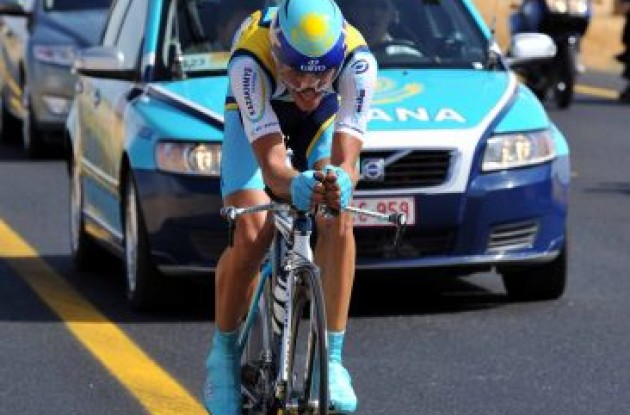 Alberto Contador following Leipheimer's hot trail! Leipheimer burned up the road today.