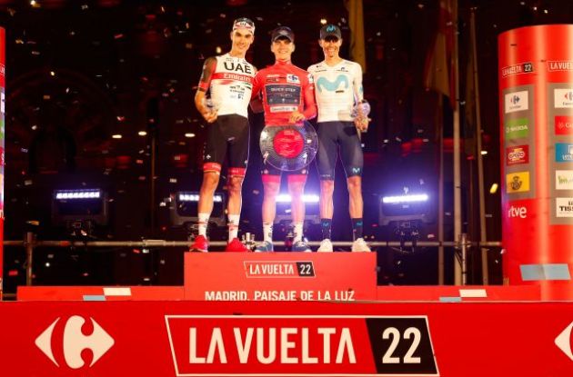 Evenepoel, Mas, and Ayuso on Vuelta podium in Madrid