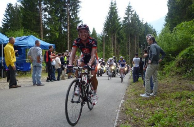 Rigoberto Uran gritting his teeth on the lower parts of the Zoncolan Rigoberto Uran gritting his teeth on the lower parts of the Zoncolan