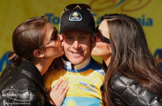 Levi Leipheimer on the podium with the beautiful podium girls. Wanna switch places? Photo copyright Ben Ross / Action Images Inc. Levi Leipheimer on the podium with the beautiful podium girls. Wanna switch places? Photo copyright Ben Ross / Action Images Inc.