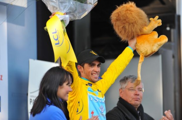 Alberto Contador (Team Astana) is still in yellow. Photo copyright Fotoreporter Sirotti.