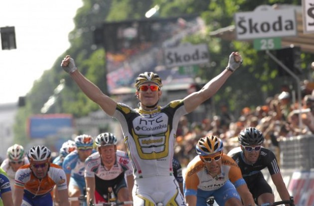 German sprinter Andre Greipel finally sealed a stage win on Thursday after a so-far frustrating Giro d'Italia 2010. Photo copyright Fotoreporter Sirotti. German sprinter Andre Greipel finally sealed a stage win on Thursday after a so-far frustrating Giro d'Italia 2010. Photo copyright Fotoreporter Sirotti.
