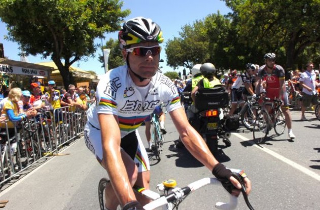 Cadel Evans (Team BMC) ready at the start. Photo copyright Fotoreporter Sirotti.