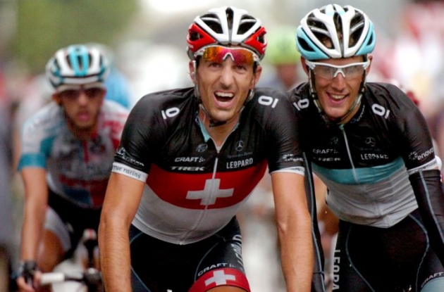 Fabian Cancellara and Andy Schleck can't wait for the mountains. Photo Fotoreporter Sirotti.