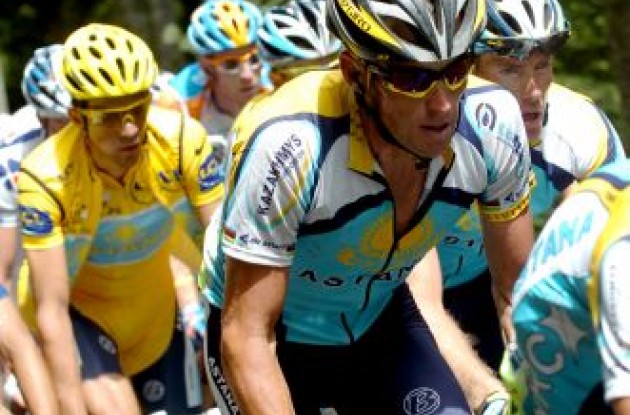 Lance Armstrong (Team Astana). Photo copyright Fotoreporter Sirotti. Lance Armstrong (Team Astana). Photo copyright Fotoreporter Sirotti.
