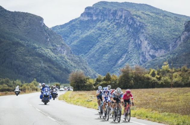 | Unipublic cyclists in Spanish mountains