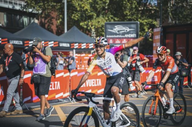 | Unipublic Egan Bernal waves to fans at Vuelta a Espana