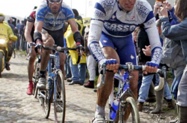 Flecha rides his Pinarello Dogma FP - designed especially for this year's Paris-Roubaix. Photo copyright Roadcycling.com.