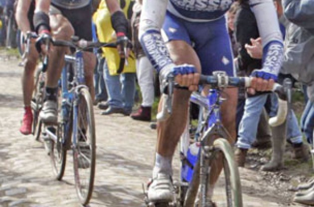 Flecha riding his Pinarello Dogma FP-Cross to a podium finish in Paris-Roubaix. Photo copyright Roadcycling.com.
