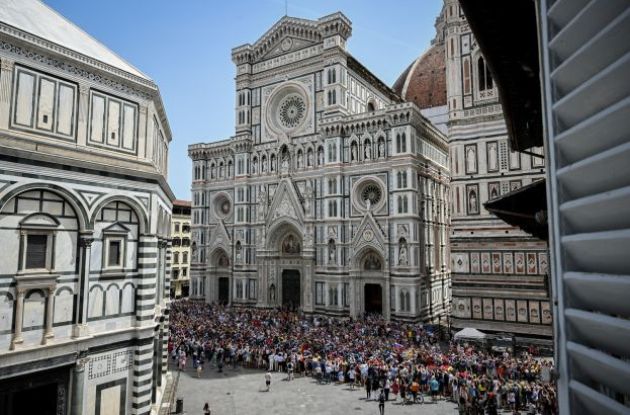 Stage 1 of Tour de France 2024 started in beautiful surroundings in Florence Italy | A.S.O. Tour de France start in Florence Firenze Italy