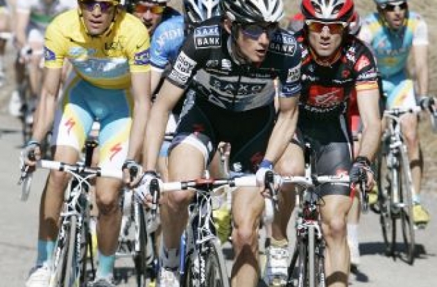 Schleck, Contador, Valverde. Photo copyright Fotoreporter Sirotti.