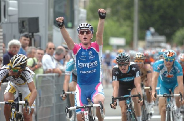 Team Lampre's Grega Bole wins stage 1 of the Dauphine Libere 2010. Photo copyright Fotoreporter Sirotti.