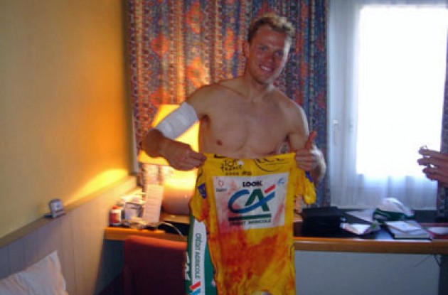 Thor Hushovd's bloody yellow jersey. Photo copyright Julian Dean/Roadcycling.com.