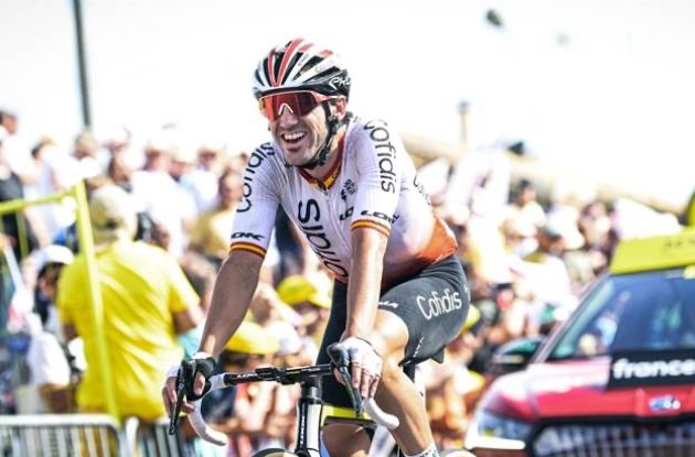 Ion Izagirre crosses the finish line as winner of stage 12 of Tour de France 2023