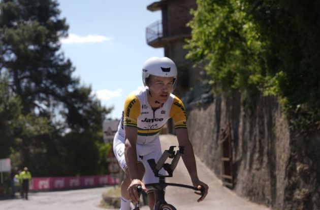 Jayco-Alula Luke Plapp on time trial bike in Giro d'Italia