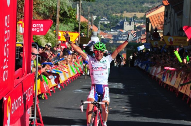 Joaquim Rodriguez wins stage 8 of the 2011 Vuelta a Espana for Team Katusha. Photo Fotoreporter Sirotti. Joaquim Rodriguez wins stage 8 of the 2011 Vuelta a Espana for Team Katusha. Photo Fotoreporter Sirotti.