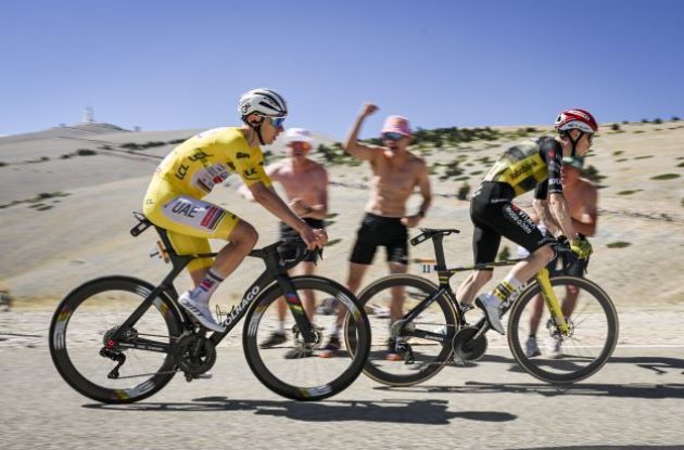 Jonas Vingegaard and Tadej Pogacar on Mont Ventoux