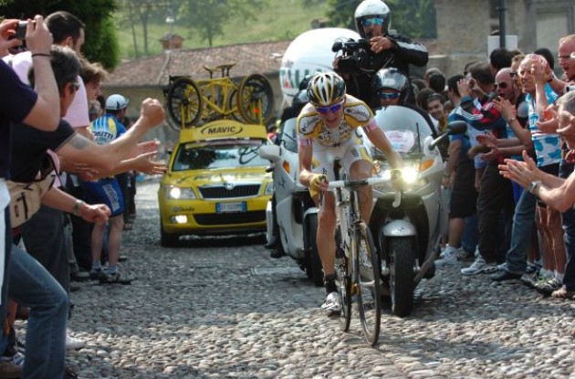 Kanstantsin Sivtsov on his way to stage victory in a grand tour. Photo copyright Fotoreporter Sirotti.