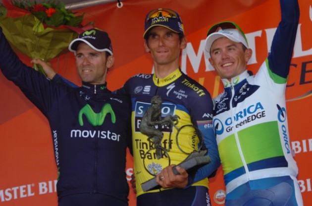 Roman Kreuziger, Alejandro Valverde and Simon Gerrans on the golden Amstel podium | Fotoreporter Sirotti