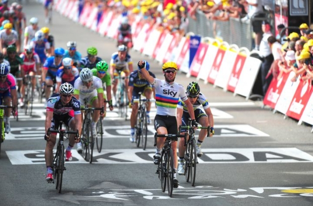 World Champion Mark Cavendish (Team Sky Procycling / Great Britain) sprints to stage 2 victory in 2012 Tour de France. Photo Fotoreporter Sirotti.