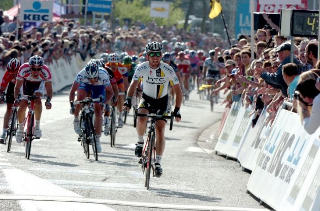 Mark Cavendish (Team Columbia-HTC) has blasted to his first victory of the Tour de France 2009. Photo copyright Fotoreporter Sirotti.