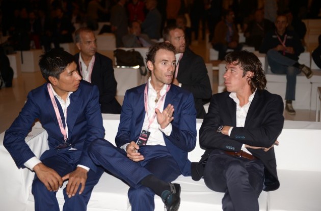 Nairo Quintana, Alejandro Valverde and Rigoberto Uran at the 2014 Giro d'Italia route presentation | Fotoreporter Sirotti