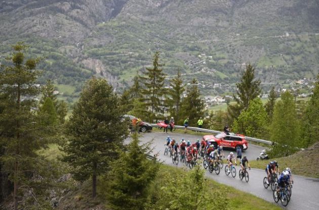 Cyclists climbing during stage 14 of Giro d'Italia 2023