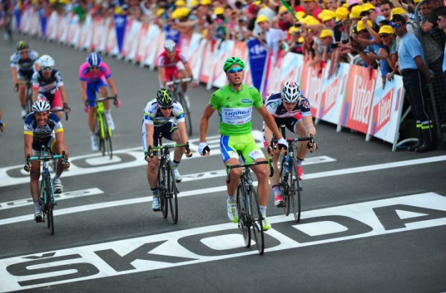 Team Liquigas-Cannondale's Peter Sagan wins stage 6 of 2012 Tour de France. Photo Fotoreporter Sirotti. Team Liquigas-Cannondale's Peter Sagan wins stage 6 of 2012 Tour de France. Photo Fotoreporter Sirotti.