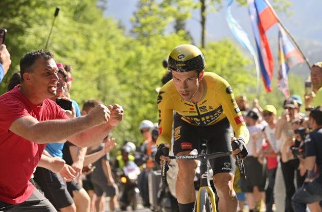 Primoz Roglic on his way to victory in stage 20 of Giro d'Italia