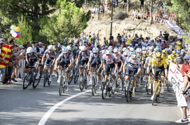 | Unipublic Pro cyclists climbing during stage 8 of Vuelta a Espana