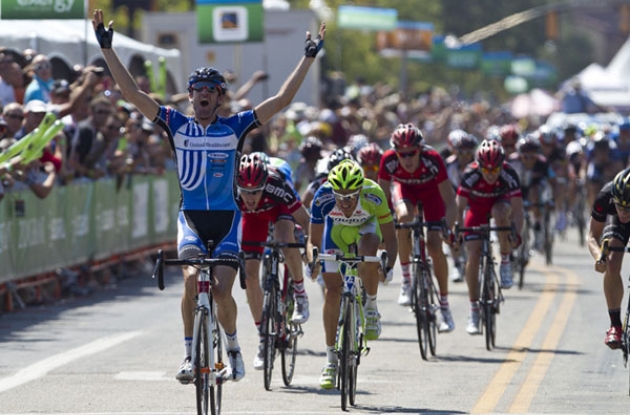 Rory Sutherland powers to victory in stage 1 of the 2012 Tour of Utah. Photo copyright Jonathan Devich @epicimages.us