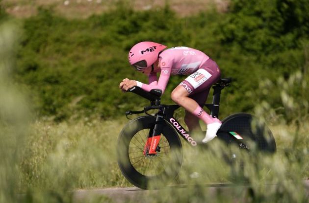 Tadej Pogacar on his time trial bike in stage 7 of Giro d'Italia